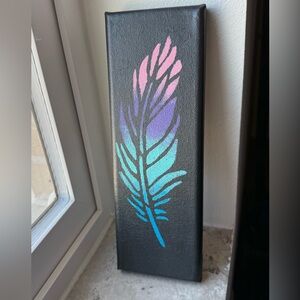 Colorful Feather Canvas Painting Handmade.